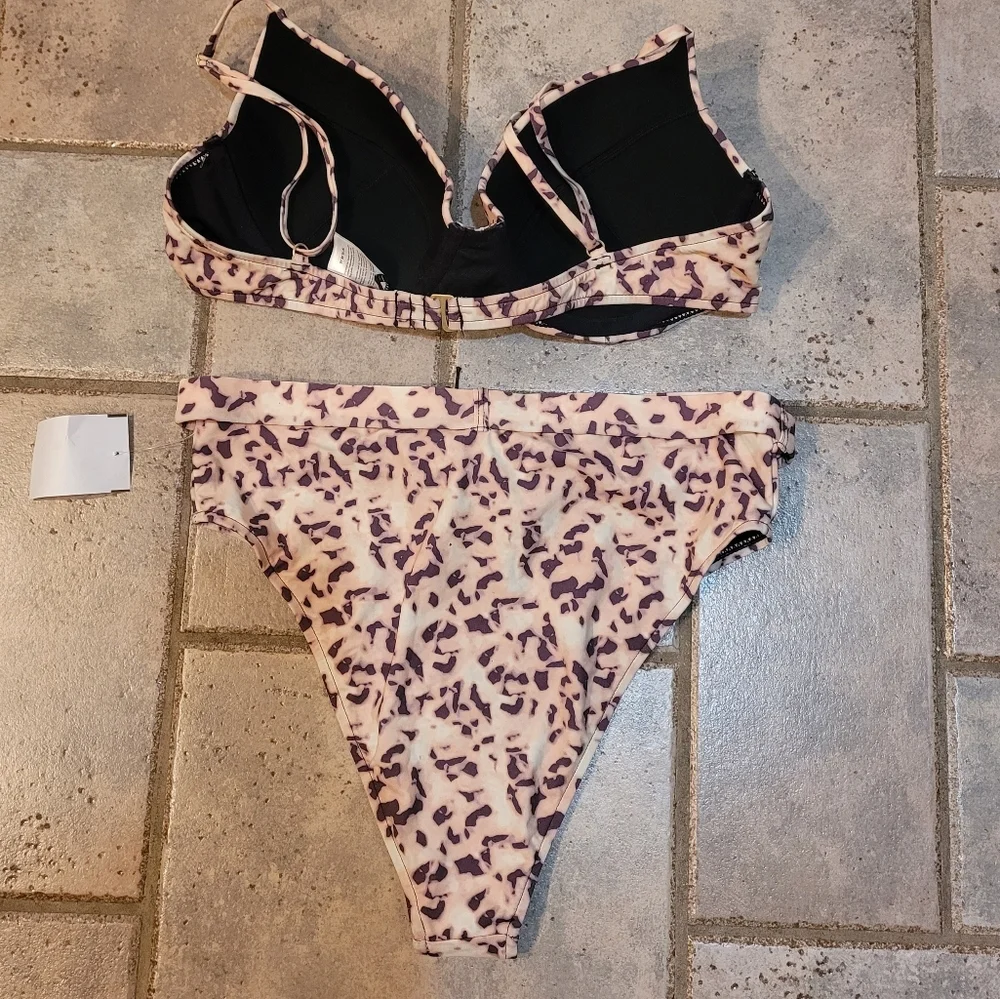 WeWoreWhat Tortoise shell Belted High Waist Bikini Set L NWT